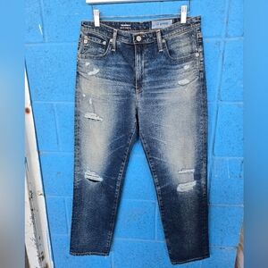 NWOT AG straight leg high rise crop. "The Isabelle". Distressed denim SZ 30